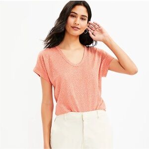 Loft linen Coral with polka dots V-neck short sleeve top